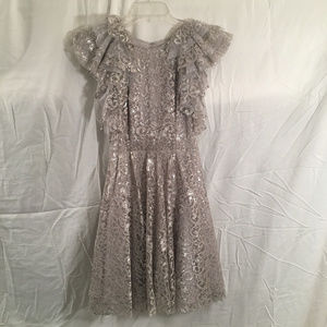 BCBG MaxAzria Silver Lace Cocktail Dress